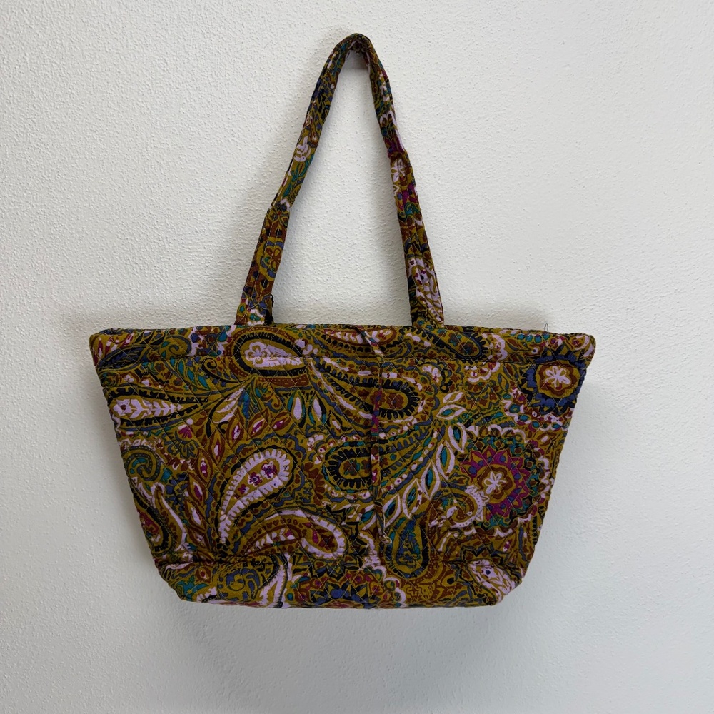 Vera Bradley Small East West Cotton Tote Paisley Floral Green Multi Tote